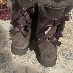 UGG Charcoal Boots with Satin Bows